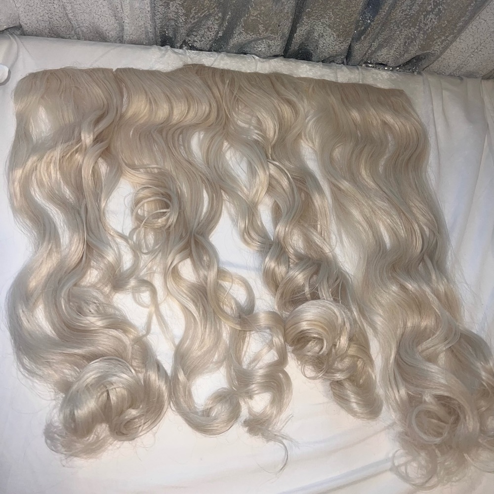 White Platinum Blonde Clip In Hair Extensions Curly